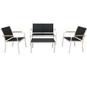 Salotto da Giardino Set Divano 2 Poltrone e Tavolino in Acciaio, Textilene e Rattan1