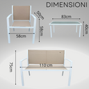 Salon de jardin en aluminium blanc et taupe
