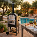 Forno per pizza da giardino con termometro e 2 griglie in acciaio vassoio cenere estraibile per piscina o terrazzo