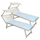 Set 2 Lettino a Sdraio Prendisole Pieghevole con Tettuccio Bianco