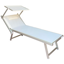 Lettino prendisole da giardino con cuscino e tettuccio schienale reclinabile bianco
