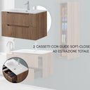 Mobile Bagno Sospeso con Lavabo in Ceramica e Specchio 2 Cassetti 80 cm in Legno - Rovere