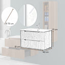 Mobile Bagno Sospeso con Lavabo in Ceramica e Specchio 2 Cassetti 80 cm in Legno - Rovere