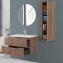 Mobile Bagno Sospeso con Lavabo in Ceramica e Specchio 2 Cassetti 80 cm in Legno - Rovere