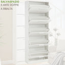 Scarpiera 5 Ante Doppie Ribalta Mobile Salvaspazio in Legno 65x24x173 Bianco Lucido