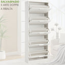 Scarpiera 5 Ante Doppie Ribalta Mobile Salvaspazio in Legno 65x24x173 Bianco Opaco