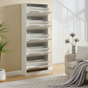 Scarpiera 5 Ante Doppie Ribalta Mobile Salvaspazio in Legno 65x24x173 Bianco Opaco