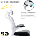 White Ergonomic Office Chair with Armrests and Headrest, Lumbar Support - Zik