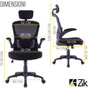 ZIK Silla de Oficina Ergonómica Negra con Reposabrazos Plegables, Soporte Lumbar, Reposacabezas Ajustable