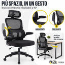 Silla de oficina ergonómica con reposabrazos, reposacabezas y soporte lumbar plegables