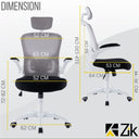 White Ergonomic Office Chair with Armrests and Headrest, Lumbar Support - Zik