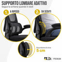 Silla de oficina ergonómica con reposabrazos, reposacabezas y soporte lumbar plegables