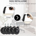Set x5 Ruote di Ricambio Sedia da Ufficio Gommate, Silenziose e Antigraffio, Girevoli 360°