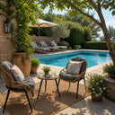 Set tavolo e sedie Bistrot in rattan con cuscini struttura acciaio verniciato design outdoor bistrot 