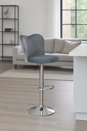 Sgabello regolabile in velluto grigio con base cromata